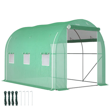 Polytunnel Greenhouse with PE Cover, Galvanised Steel Frame, Green
