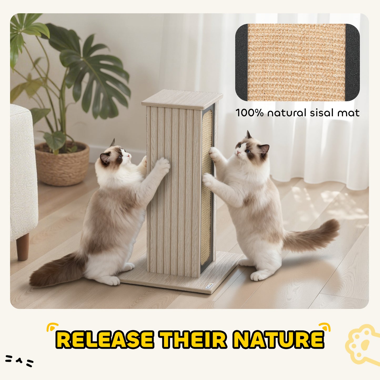 63cm Cat Scratching Post, Scratcher w/ Replaceable Scratching Board