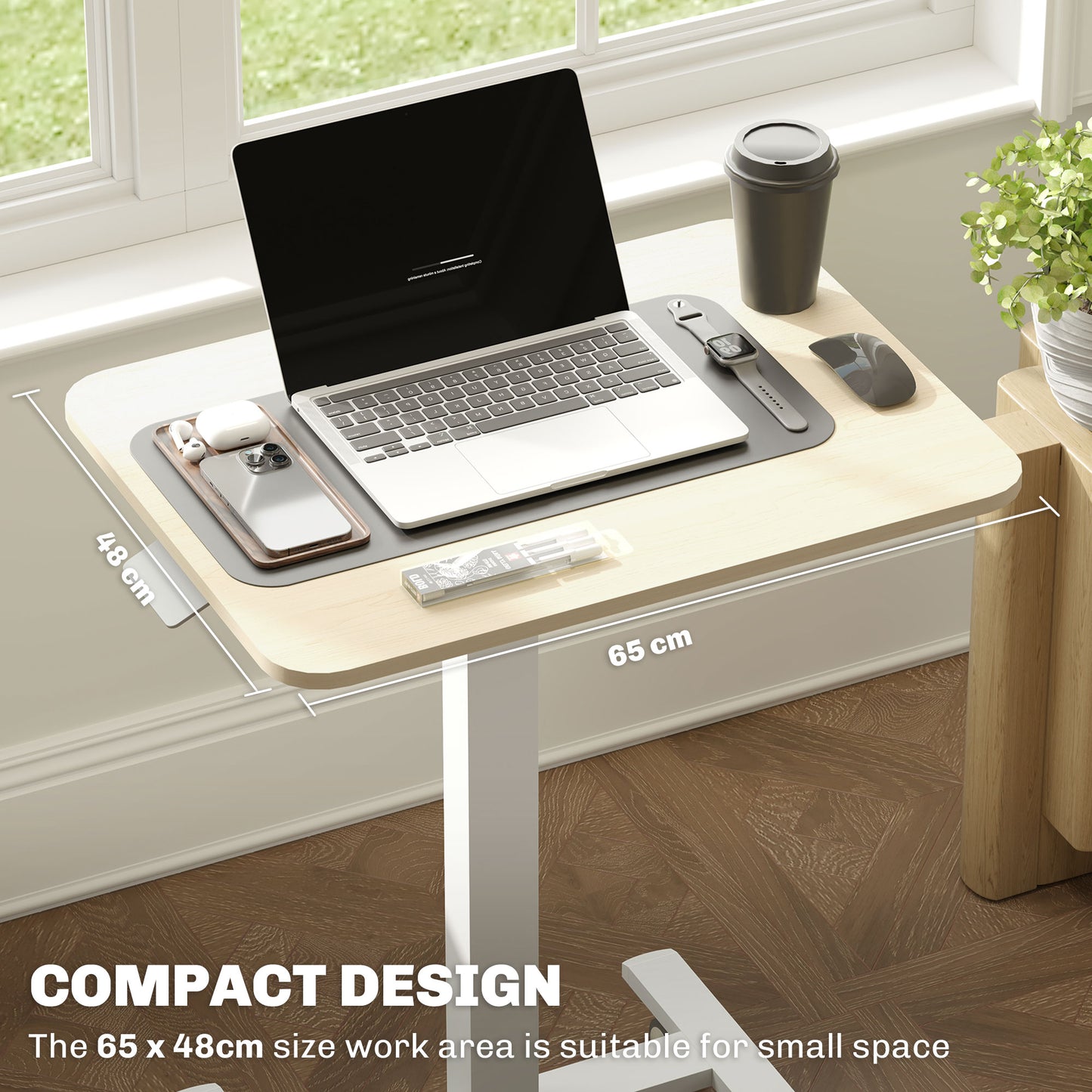 Standing Desk Sit Stand Desk with 4 Rolling Wheels, Natural