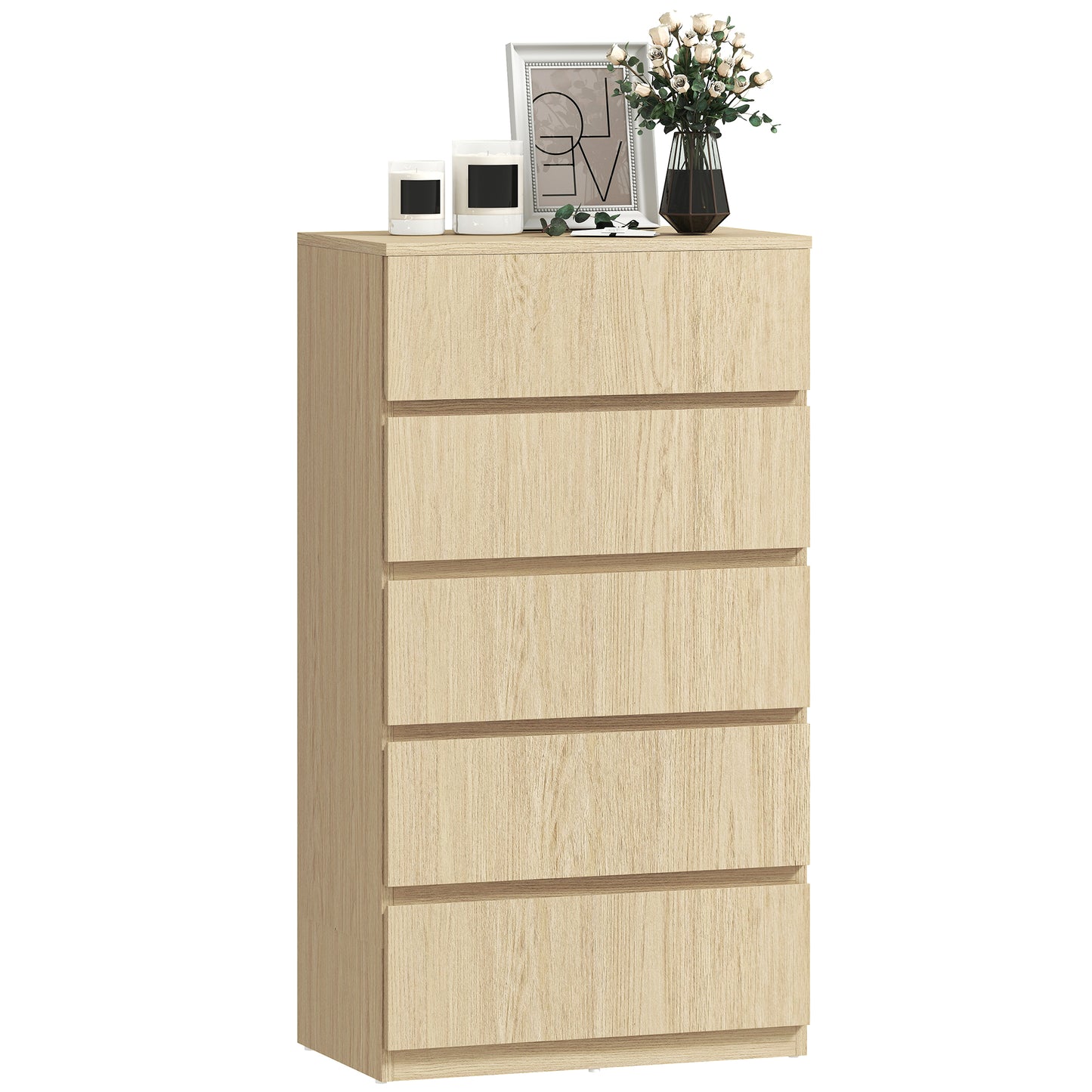 Bedroom Chest of Drawers, 5 Drawers Dresser, Drawer Unit, Natural
