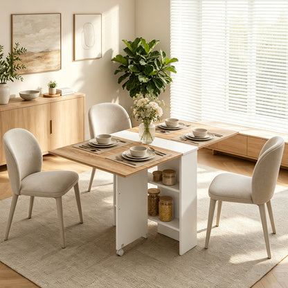 Rolling Drop Leaf Dining Table, Folding Kitchen Table with Shelves