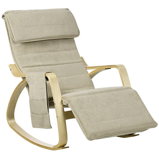 Rocking Chair Recliner Armchair with Adjustable Footrest, Beige