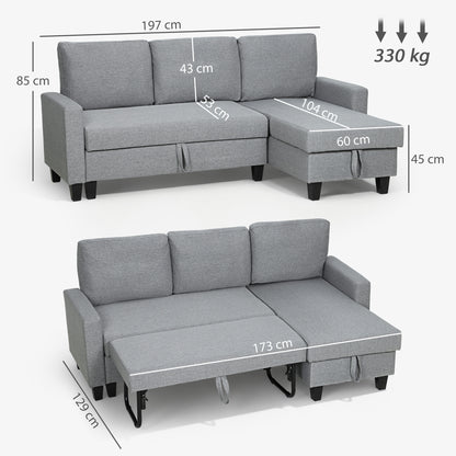 Fold-Out Convertible Sofa Bed with Removable Covers, Grey