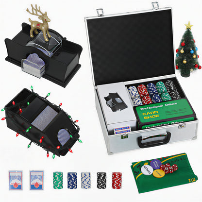 300-Piece Texas Holdem Poker Chips Set with Card Shuffler and Shoe