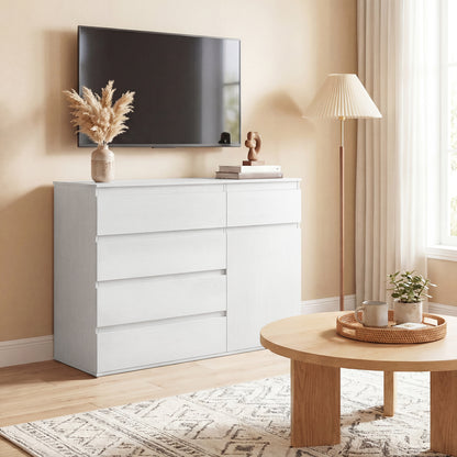 Sideboard Storage Cabinet, Kitchen Cupboard with 5 Drawers, White wood finish