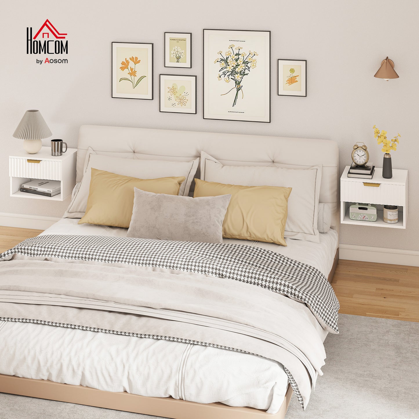 Floating Nightstands Set of 2, Wall Mounted Bedside Tables, White