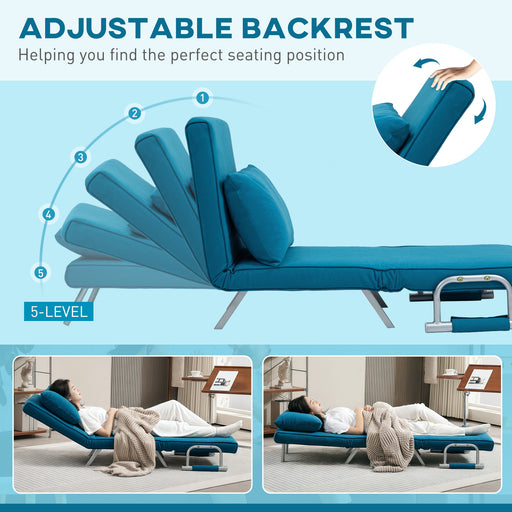 Single Folding 5 Position Convertible Sleeper Chair Bed Blue