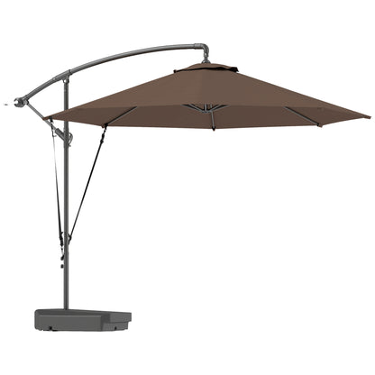 Garden Cantilever Parasol with Cover Weighted Base Wind Strap Brown