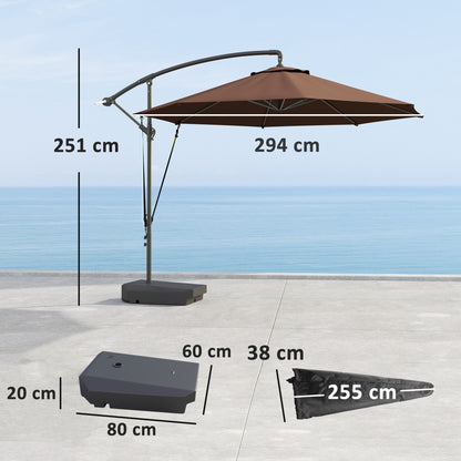 Garden Cantilever Parasol with Cover Weighted Base Wind Strap Brown