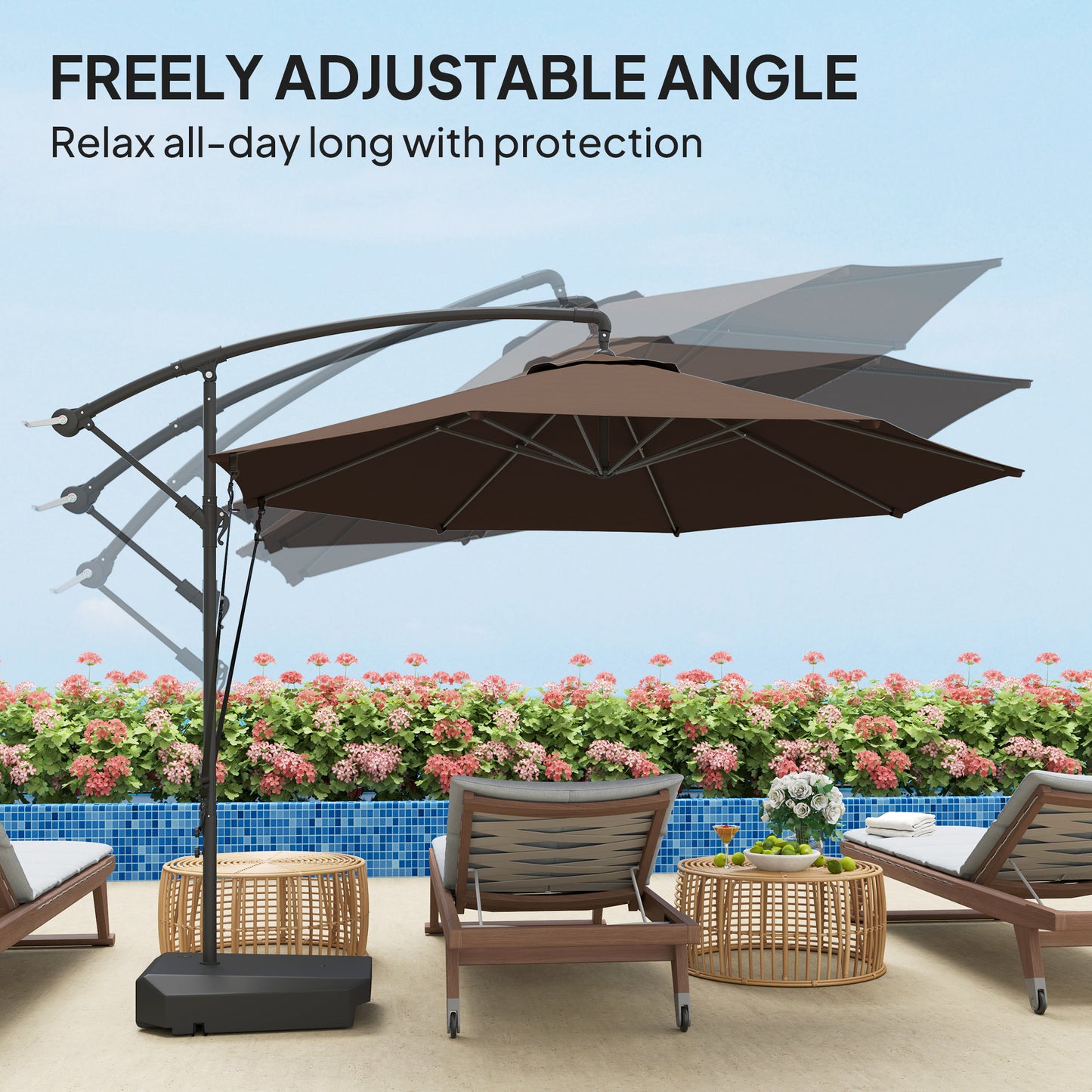 Garden Cantilever Parasol with Cover Weighted Base Wind Strap Brown