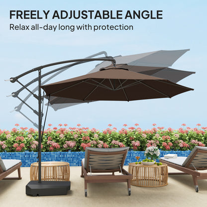 Garden Cantilever Parasol with Cover Weighted Base Wind Strap Brown