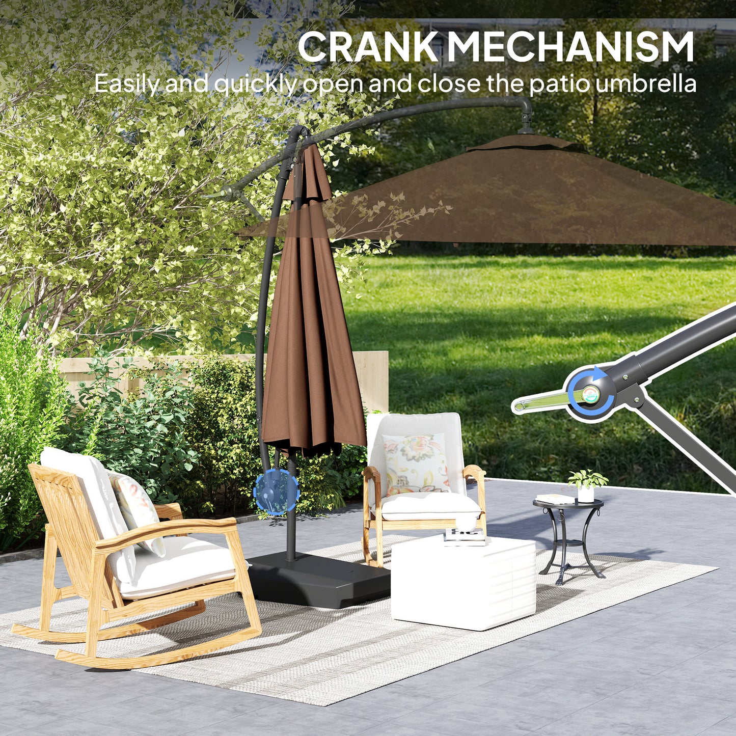 Garden Cantilever Parasol with Cover Weighted Base Wind Strap Brown