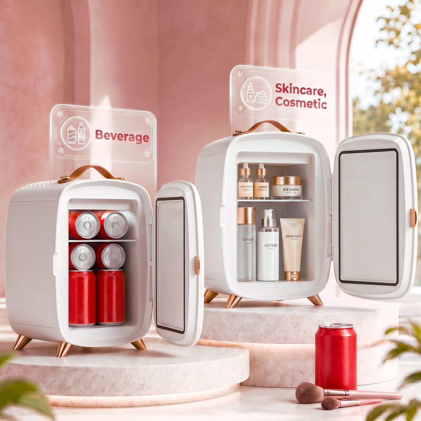 Skincare Refrigerator with LED Mirror, Cooling Function, White