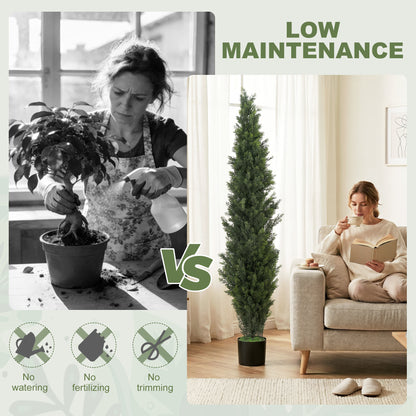 Set of 2 Decorative Artificial Plants Cypress in Weighted Pot, 150 cm Tall Fake Plant with 2035 Leaves for Home Indoor Outdoor Decor