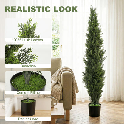 Set of 2 Decorative Artificial Plants Cypress in Weighted Pot, 150 cm Tall Fake Plant with 2035 Leaves for Home Indoor Outdoor Decor