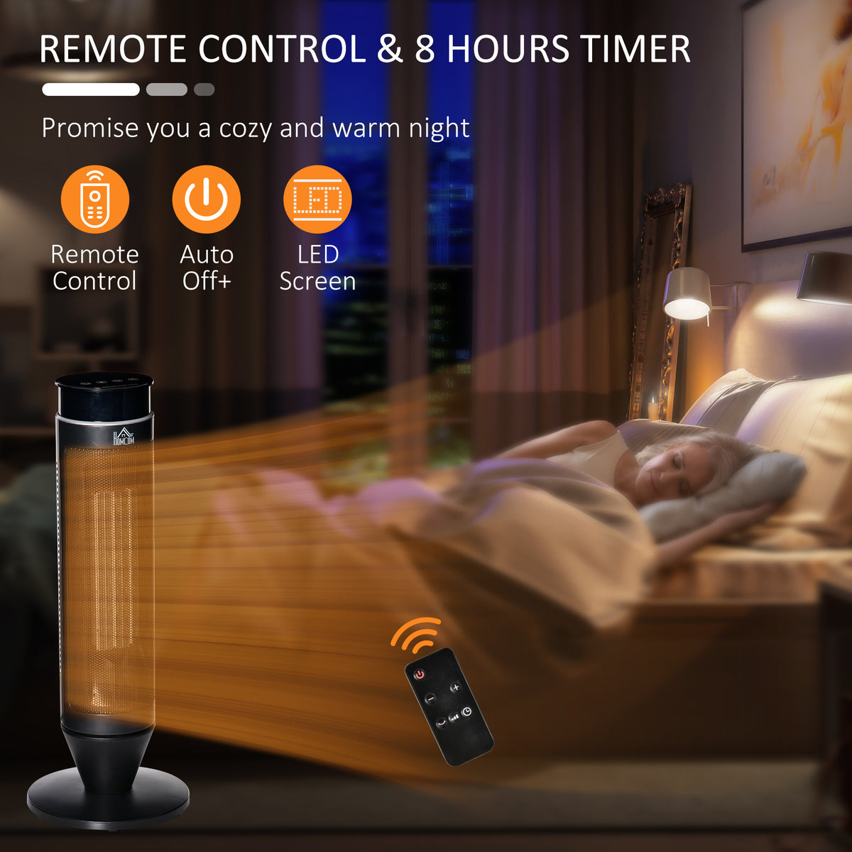 2000W Oscillating Electric Heater with Remote Control and 8-Hour Timer - Black