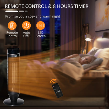 2000W Oscillating Electric Heater with Remote Control and 8-Hour Timer - Black