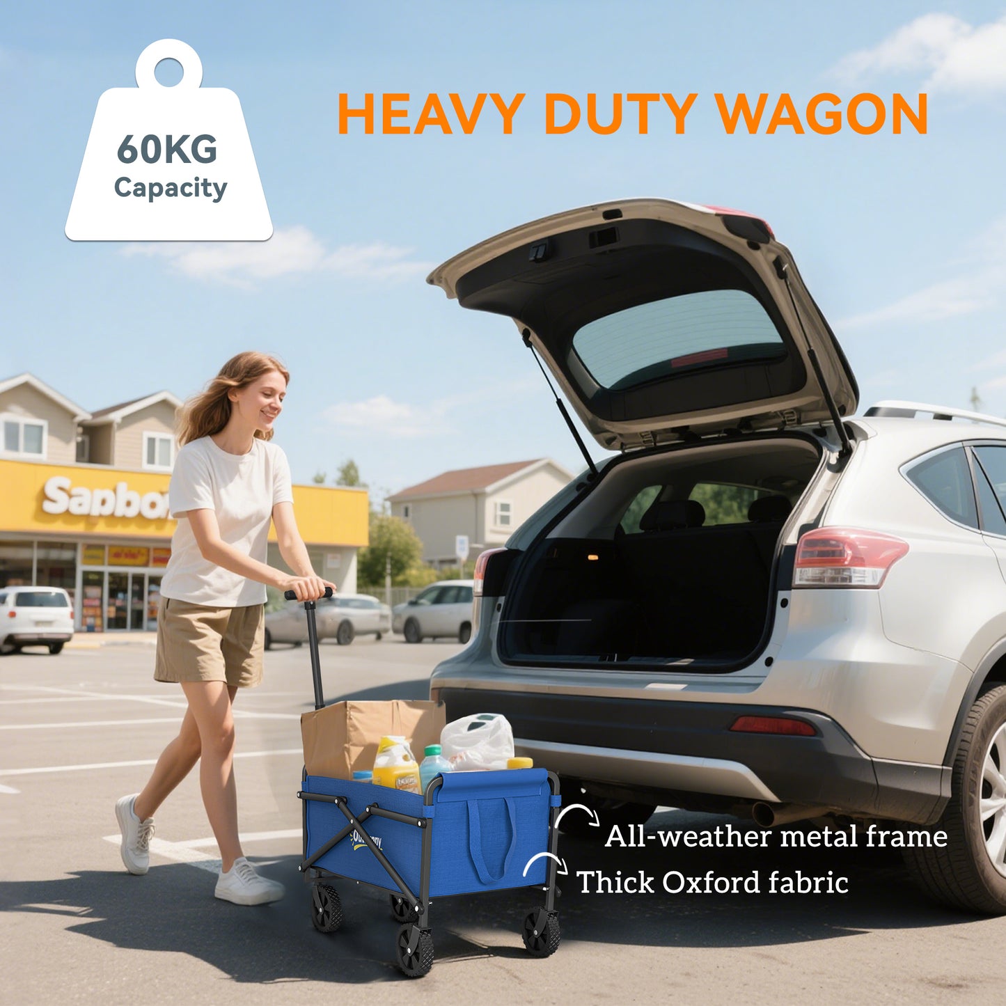 41L Festival Trolley, 60kg Heavy Duty Folding Trolley Cart, Blue