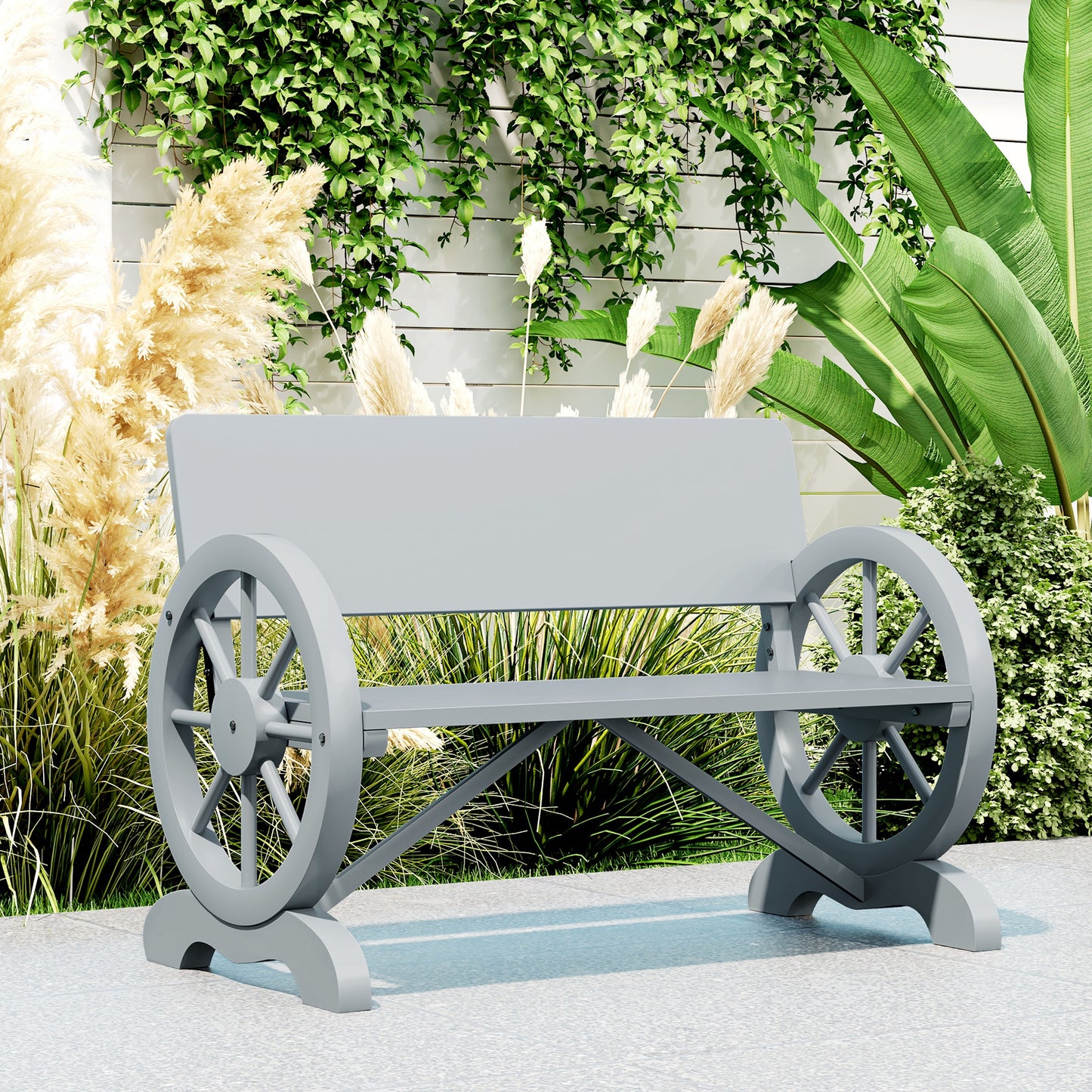 Wooden Garden Bench Outdoor Loveseat with High Back, Grey