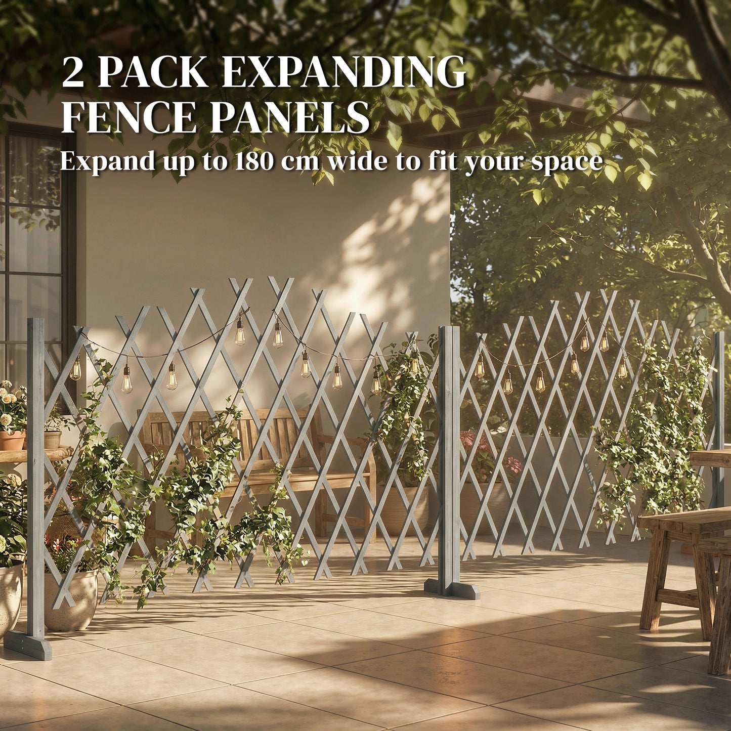 Wooden Expanding Fence Panels, 180 x 30 x 103cm, Dark Grey