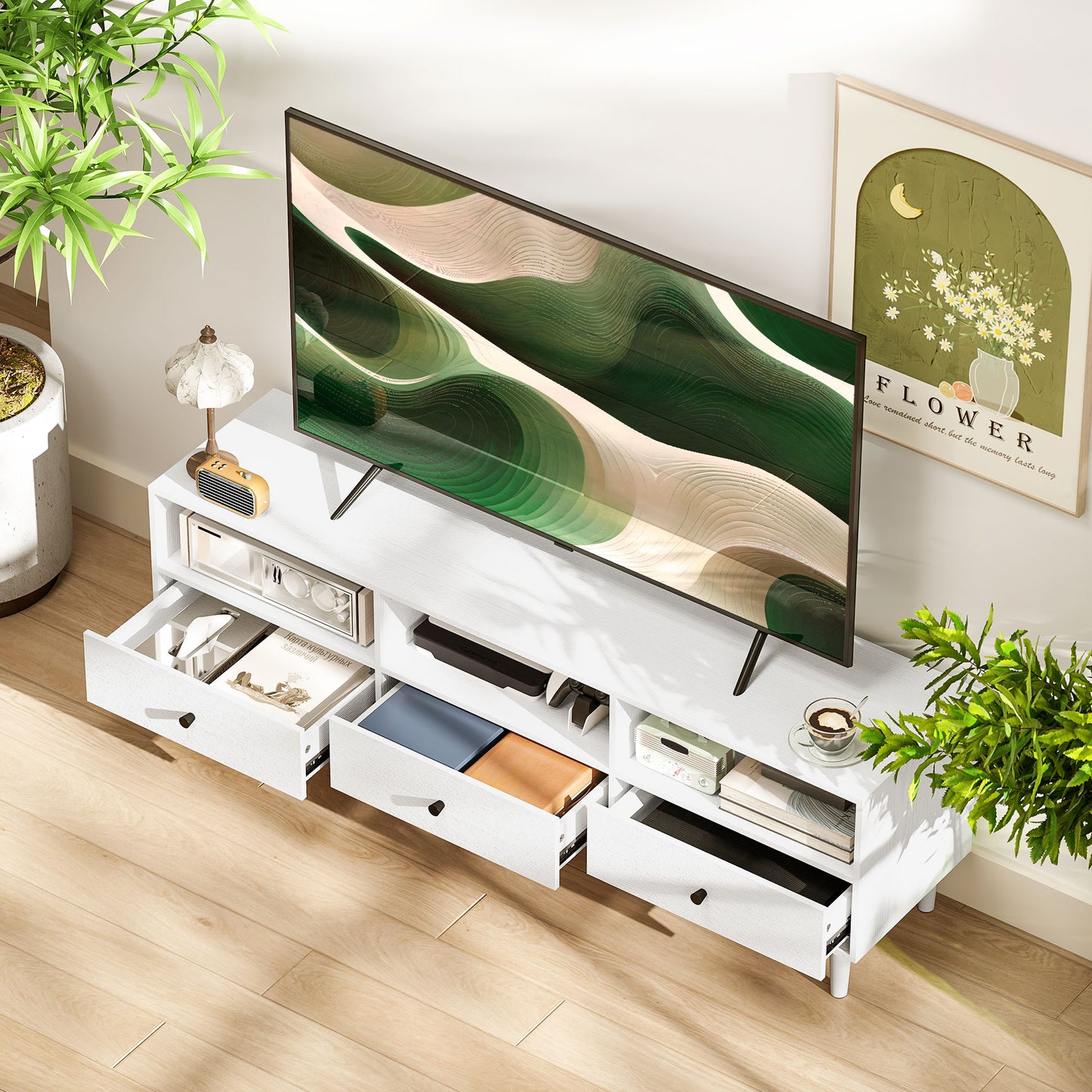 TV Unit, TV Cabinet for up to 75", with Drawers, Shelves, White