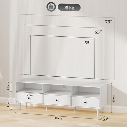 TV Unit, TV Cabinet for up to 75", with Drawers, Shelves, White