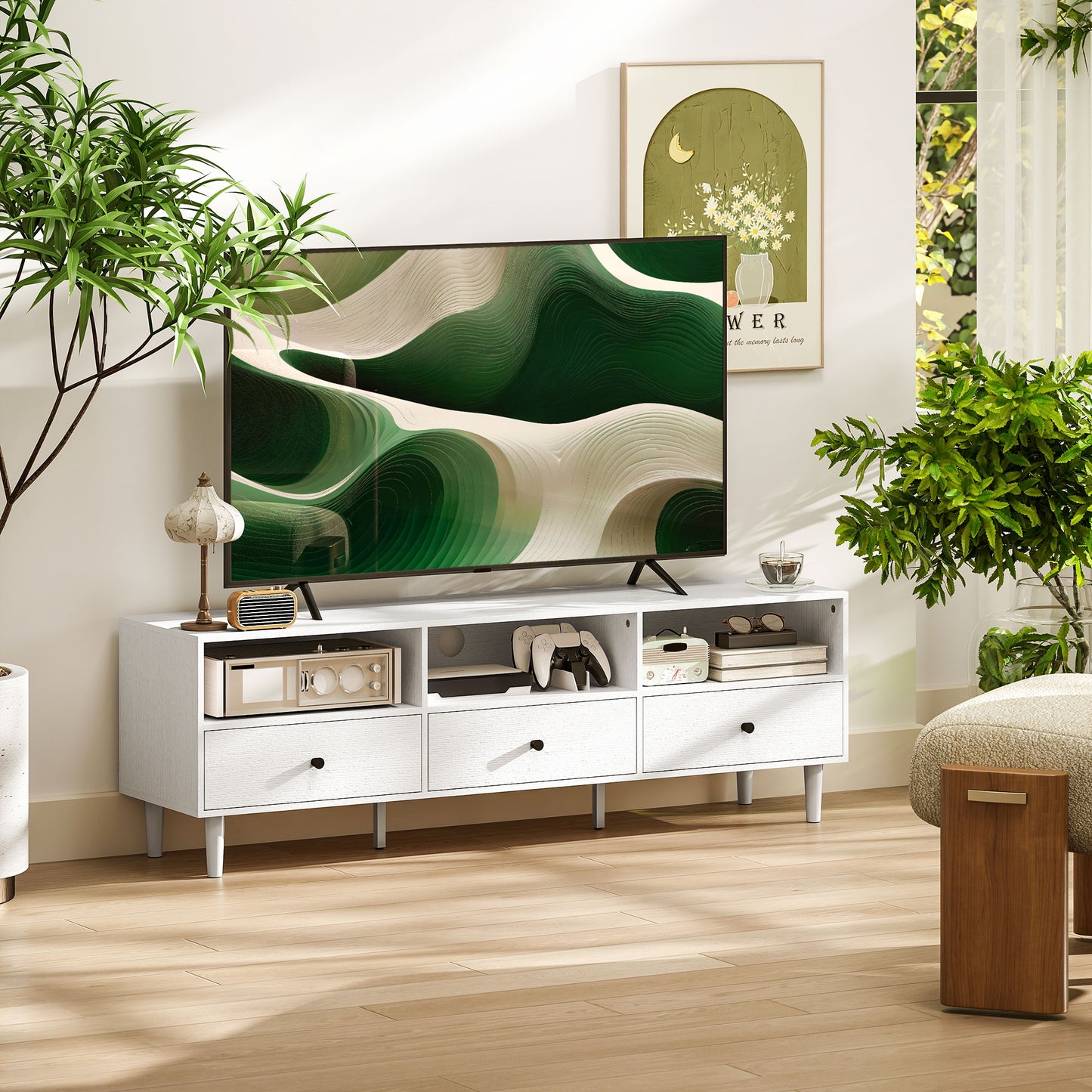 TV Unit, TV Cabinet for up to 75", with Drawers, Shelves, White