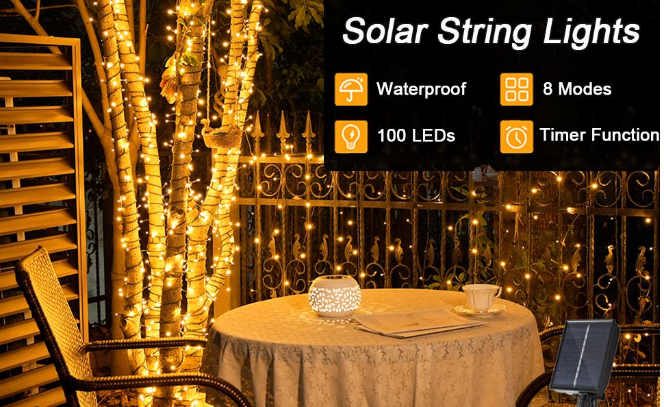 100 LED Solar String Lights For The Outdoor Garden - Warm White