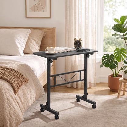 Overbed Table Adjustable Height with Steel Frame Black