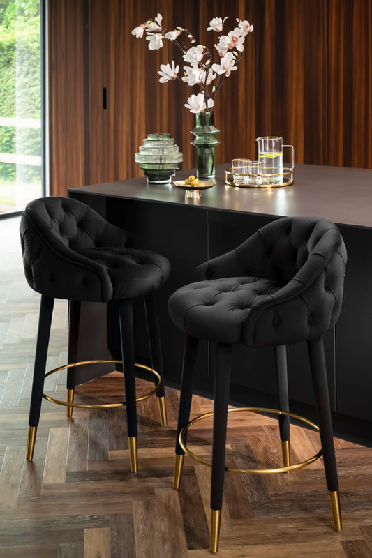 Sophia Counter Stool – Black - Brass Caps