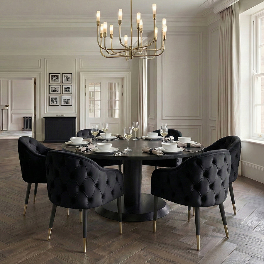 Sophia Dining Chair - Black - Brass Caps