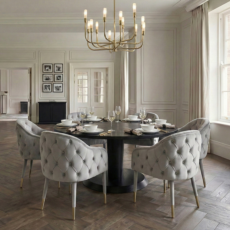 Sophia Dining Chair - Grey - Brass Caps