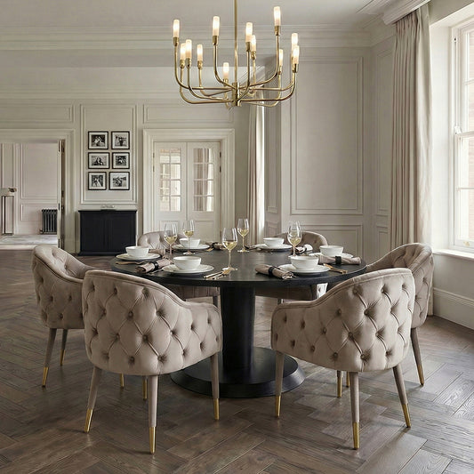 Sophia Dining Chair - Taupe - Brass caps