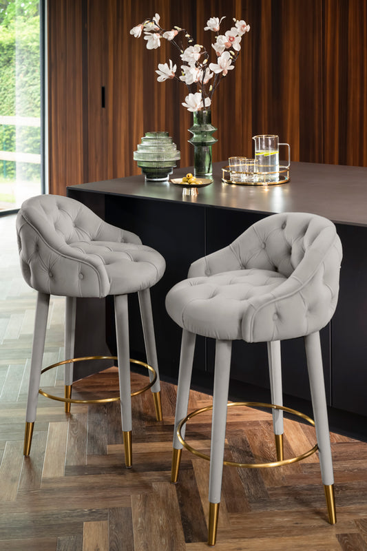 Sophia Counter Stool - Grey - Brass Caps