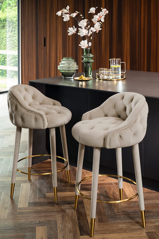 Sophia Counter stool - Taupe - Brass caps