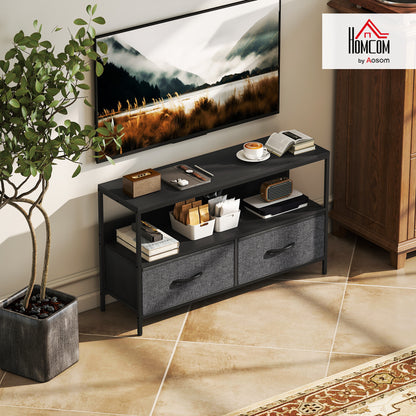 TV Cabinet, TV Console Unit with 2 Foldable Linen Drawers Black