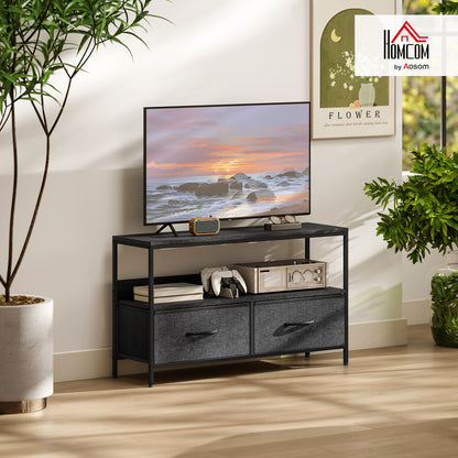 TV Cabinet, TV Console Unit with 2 Foldable Linen Drawers Black