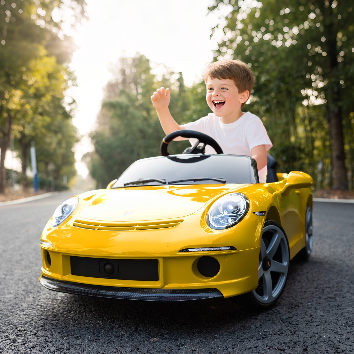 RUF GT Licensed Electric Car for Kids, 12V Kids Ride on Car with Suspension System, Remote Control, Music, Horn, USB, Slow Start and Safety Belt for 3-5 Years Old Boys and Girls, Yellow