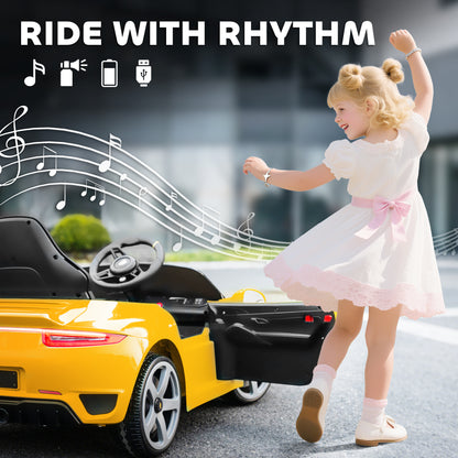 RUF GT Licensed Electric Car for Kids, 12V Kids Ride on Car with Suspension System, Remote Control, Music, Horn, USB, Slow Start and Safety Belt for 3-5 Years Old Boys and Girls, Yellow