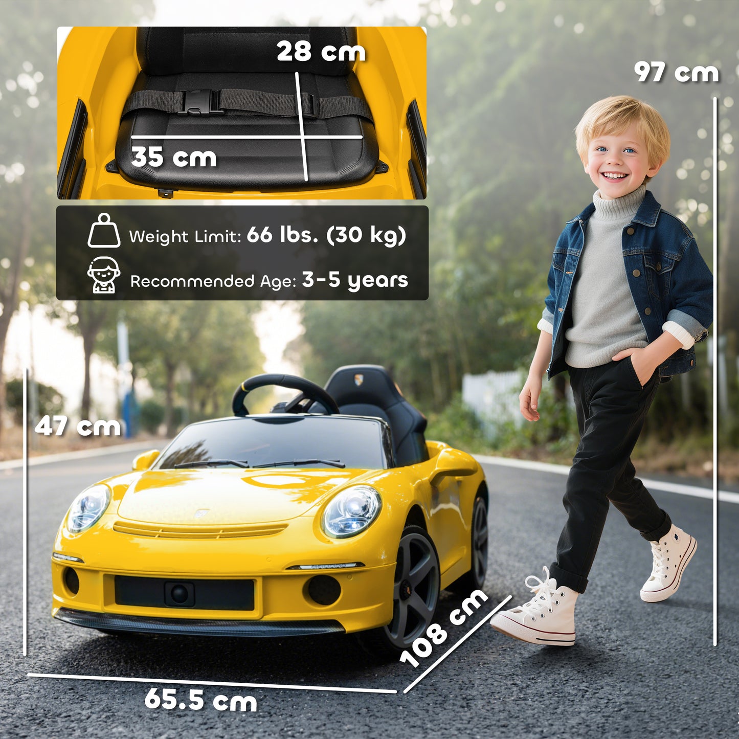 RUF GT Licensed Electric Car for Kids, 12V Kids Ride on Car with Suspension System, Remote Control, Music, Horn, USB, Slow Start and Safety Belt for 3-5 Years Old Boys and Girls, Yellow