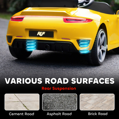 RUF GT Licensed Electric Car for Kids, 12V Kids Ride on Car with Suspension System, Remote Control, Music, Horn, USB, Slow Start and Safety Belt for 3-5 Years Old Boys and Girls, Yellow