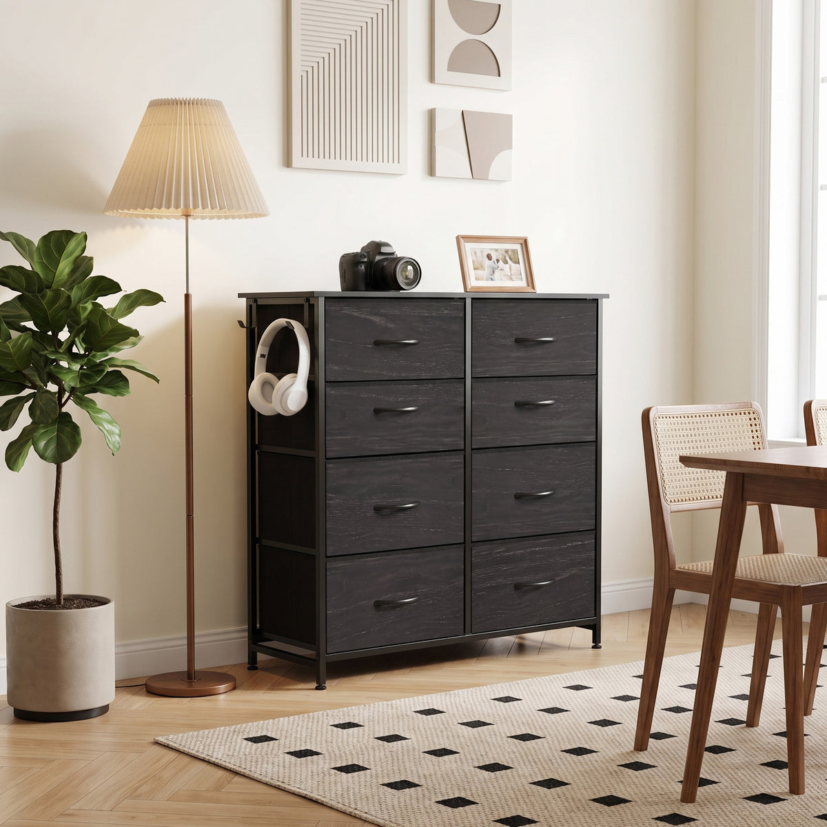 Fabric Chest of Drawers, 8 Drawer Dresser for Bedroom, Black