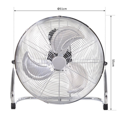 20" Chrome Metal Floor Standing Fan with Tilting, High Velocity, 3 Speed, Portable Gym Fan for Home Office, Silver