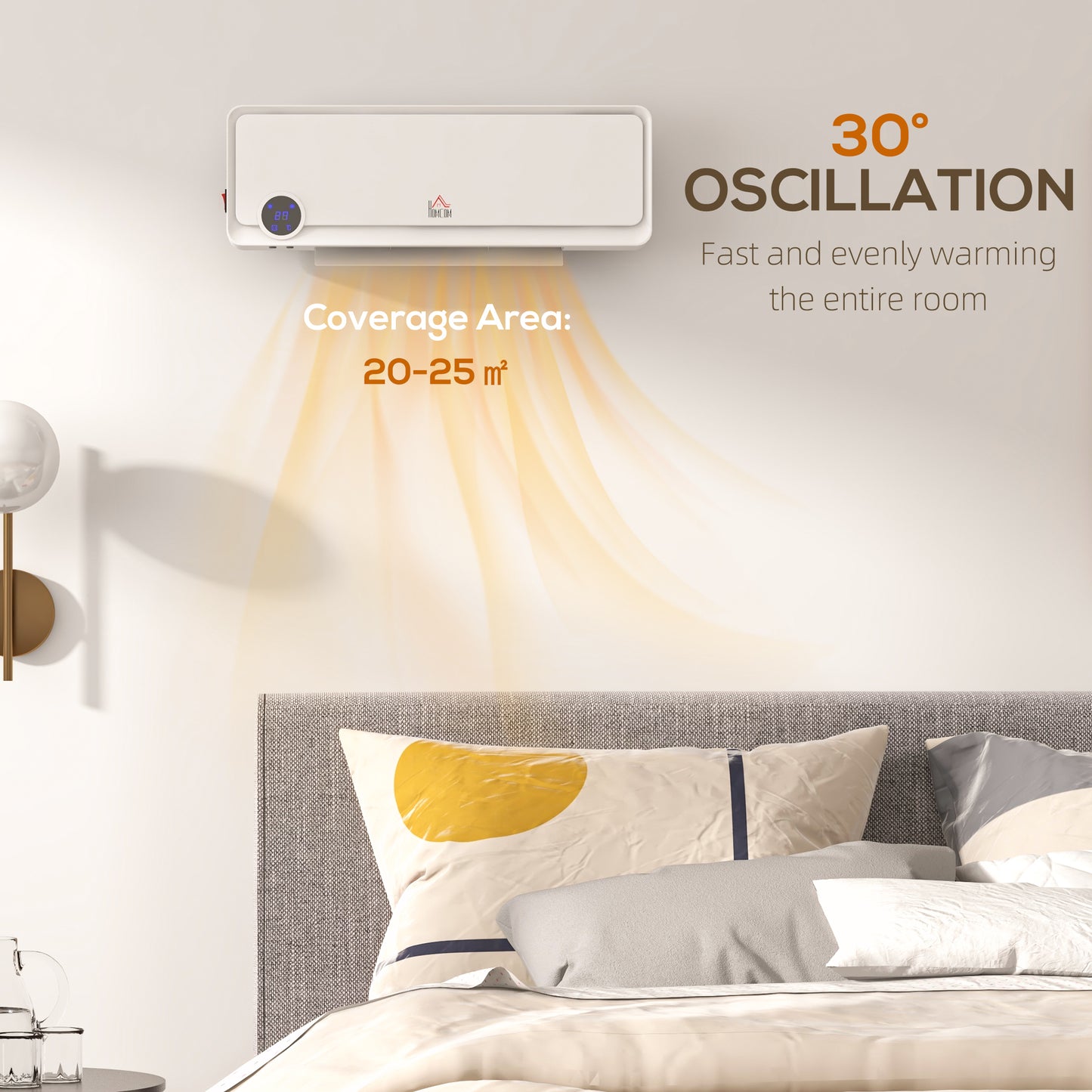 1000W/2000W Wall Downflow Heater 10-49°C Temperature, White