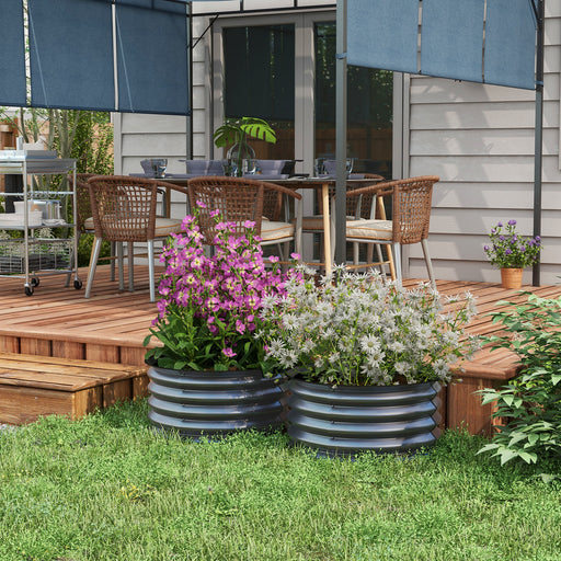 Set of 2 Raised Garden Bed, Metal Planter Box with Safety Edging, Easy-to-assemble Stock Tank, Grey