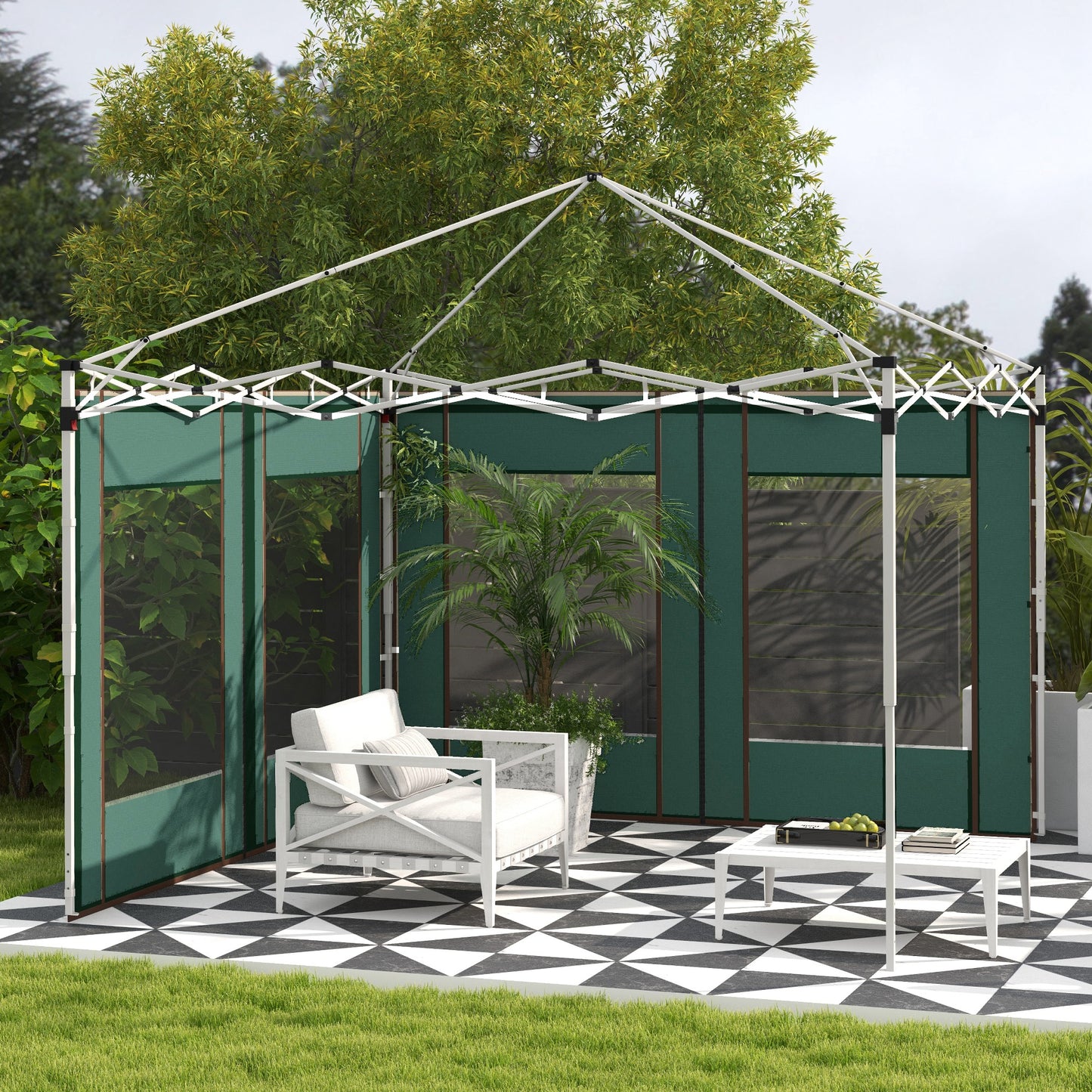 Gazebo Side Panels, 2 Pack Sides Replacement, for 3x3(m) or 3x6m Pop Up Gazebo, with Doors and Windows, Green