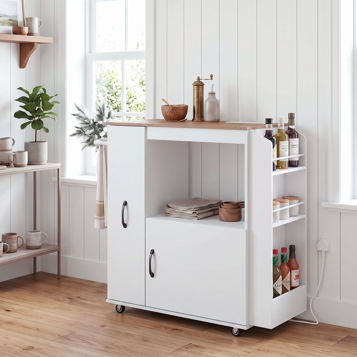 Kitchen Trolley on Wheels, Rolling Kitchen Cart with Power Outlet