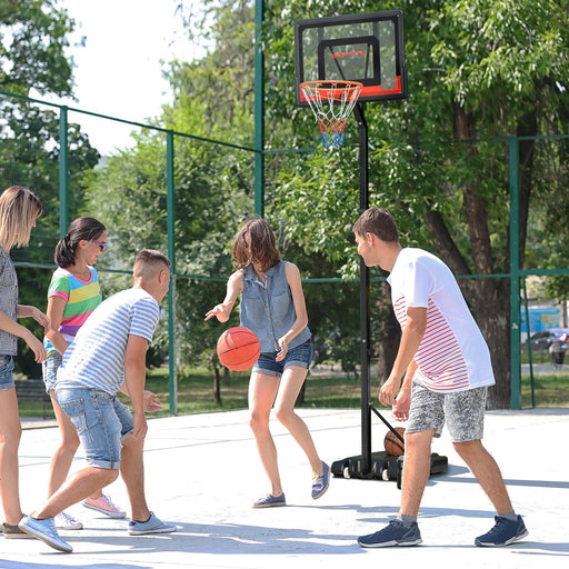 SPORTNOW 2.1-2.6m Adjustable Basketball Hoop and Basketball Stand w/ Sturdy Backboard and Weighted Base, Portable on Wheels