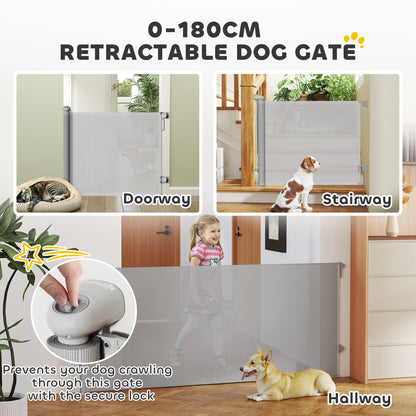 Retractable Stair Gate, Dog Gate Extends Up to 180 cm Wide, Grey