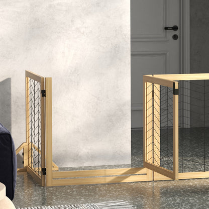8 Panels Foldable Pet Playpen with Support Feet, for House, Doorway, Stairs, Small and Medium Dogs - Natural Wood Finish